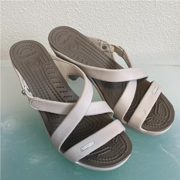 Crocs Womens Cyprus IV Gray/brown Two Tone 4” Heel Comfort Sandals Shoes Size 8 - Picture 5 of 12